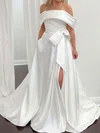Ball Gown/Princess Off-the-shoulder Satin Sweep Train Wedding Dress With Bow #UKM00027964