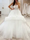 Ball Gown/Princess Straight Tulle Sweep Train Wedding Dress With Ruched #UKM00027965