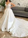 Ball Gown/Princess V-neck Satin Cathedral Train Wedding Dress With Appliques Lace #UKM00027973