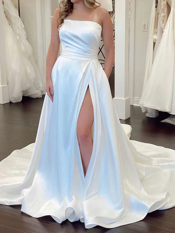 Ball Gown/Princess Straight Satin Court Train Wedding Dress #UKM00027987