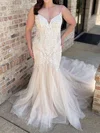 Trumpet/Mermaid V-neck Tulle Court Train Wedding Dress With Appliques Lace #UKM00027988