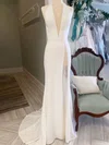 Sheath/Column Halter Chiffon Sweep Train Wedding Dress With Lace #UKM00027991