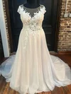 Ball Gown/Princess Illusion Tulle Court Train Wedding Dress With Appliques Lace #UKM00027996