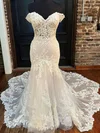 Trumpet/Mermaid Off-the-shoulder Tulle Court Train Wedding Dress With Appliques Lace #UKM00027997