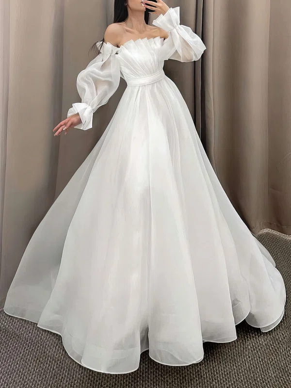Ball Gown/Princess Off-the-shoulder Organza Floor-length Wedding Dress With Ruched #UKM00028010