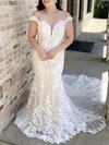 Trumpet/Mermaid Illusion Lace Tulle Court Train Wedding Dress With Appliques Lace #UKM00028021