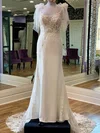 Sheath/Column Scoop Neck Stretch Crepe Court Train Wedding Dress With Appliques Lace #UKM00028033