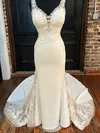 Trumpet/Mermaid V-neck Stretch Crepe Court Train Wedding Dress With Beading #UKM00028035