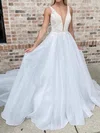 Ball Gown/Princess V-neck Organza Court Train Wedding Dress With Appliques Lace #UKM00028036
