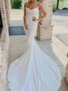 Trumpet/Mermaid Cowl Neck Stretch Crepe Court Train Wedding Dress With Lace #UKM00028037