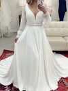 A-line V-neck Chiffon Court Train Wedding Dress With Lace #UKM00028042
