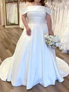 Ball Gown/Princess Off-the-shoulder Satin Court Train Wedding Dress #UKM00028048