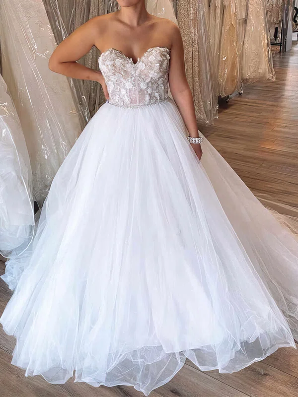 Ball Gown/Princess Sweetheart Tulle Court Train Wedding Dress With Beading #UKM00028049