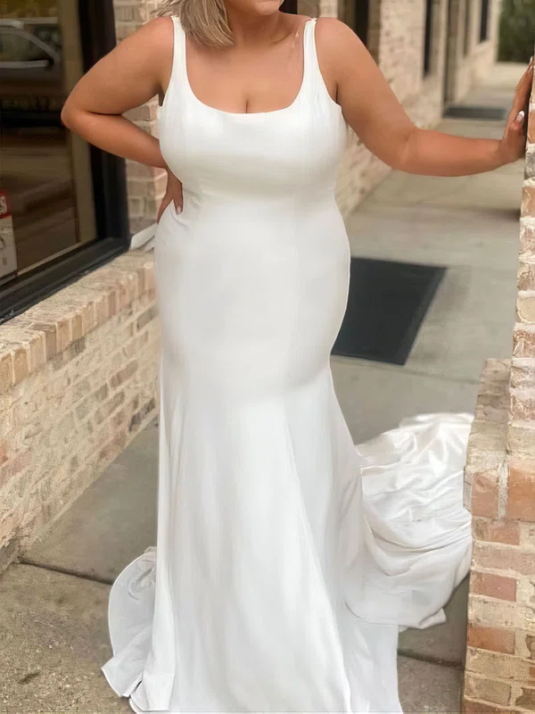 Trumpet/Mermaid Square Neckline Stretch Crepe Court Train Wedding Dress With Lace #UKM00028055