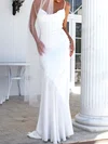 Sheath/Column Cowl Neck Satin Sweep Train Wedding Dress With Ruched #UKM00026807