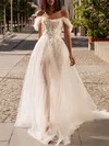 Ball Gown/Princess Off-the-shoulder Tulle Court Train Wedding Dress With Beading #UKM00027078