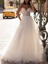 Ball Gown/Princess V-neck Glitter Tulle Court Train Wedding Dress With Beading #UKM00027079