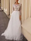 Ball Gown/Princess Scoop Neck Tulle Sweep Train Wedding Dress With Appliques Lace #UKM00027090