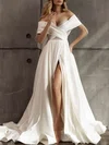 Ball Gown/Princess Off-the-shoulder Satin Sweep Train Wedding Dress With Split Front #UKM00027092