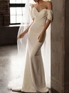 Trumpet/Mermaid Off-the-shoulder Stretch Crepe Sweep Train Wedding Dress With Ruched #UKM00027093