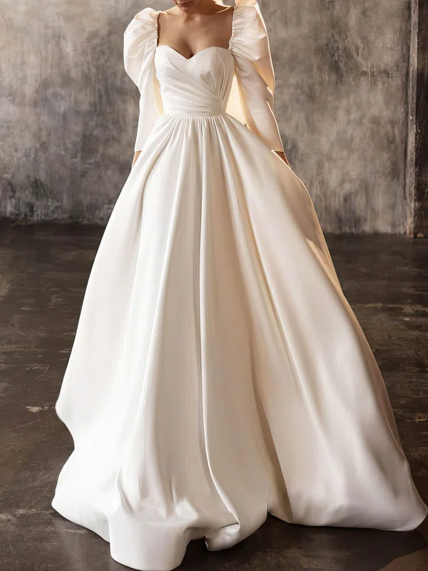 Ball Gown/Princess Sweetheart Satin Sweep Train Wedding Dress With Ruched #UKM00027095