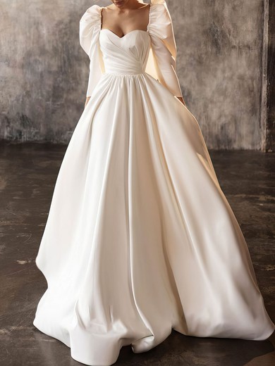 Ball Gown/Princess Sweetheart Satin Sweep Train Wedding Dress With Ruched #UKM00027095