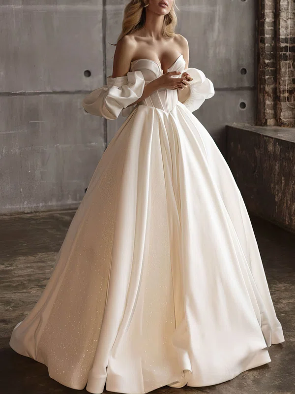 Ball Gown/Princess Sweetheart Glitter Satin Sweep Train Wedding Dress With Beading #UKM00027096