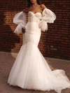 Trumpet/Mermaid Sweetheart Tulle Court Train Wedding Dress With Appliques Lace #UKM00027107