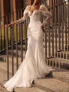 Trumpet/Mermaid Sweetheart Lace Tulle Court Train Wedding Dress With Beading #UKM00027119