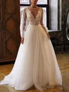 Ball Gown/Princess Illusion Tulle Court Train Wedding Dress With Appliques Lace #UKM00027121