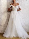 Ball Gown/Princess Off-the-shoulder Lace Tulle Sweep Train Wedding Dress With Beading #UKM00027123