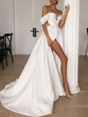 Ball Gown/Princess Off-the-shoulder Satin Court Train Wedding Dress With Split Front #UKM00027128