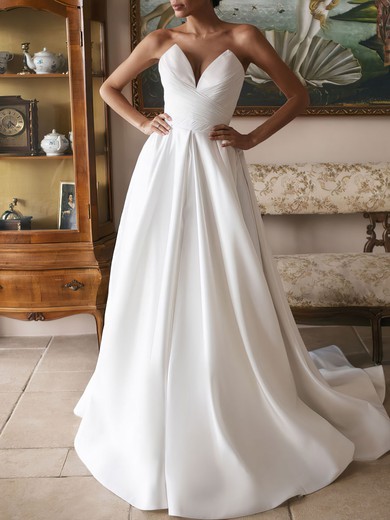 Ball Gown/Princess V-neck Satin Court Train Wedding Dress With Ruched #UKM00027134