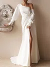 Sheath/Column One Shoulder Stretch Crepe Sweep Train Wedding Dress With Split Front #UKM00027136