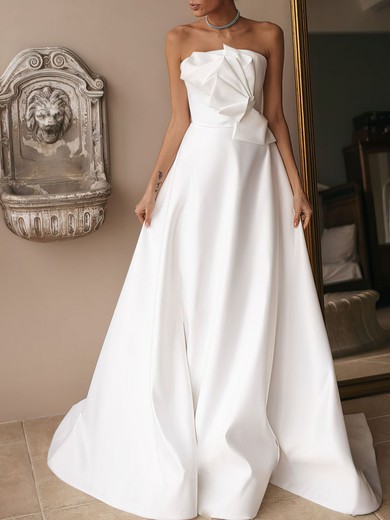 Ball Gown/Princess Straight Satin Sweep Train Wedding Dress With Ruched #UKM00027140