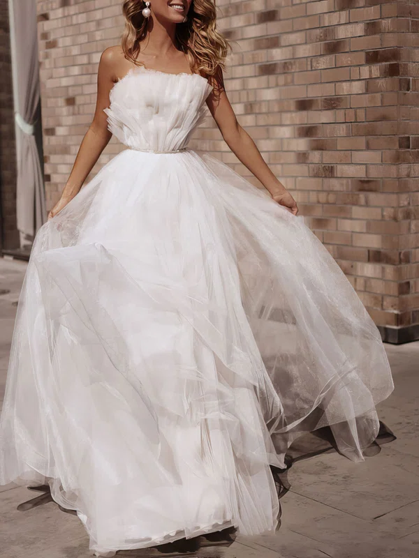 Ball Gown/Princess Straight Glitter Tulle Court Train Wedding Dress With Ruched #UKM00027154