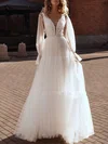 Ball Gown/Princess V-neck Lace Tulle Sweep Train Wedding Dress With Appliques Lace #UKM00027158