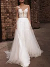 Ball Gown/Princess Illusion Lace Tulle Court Train Wedding Dress With Appliques Lace #UKM00027162