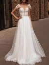 Ball Gown/Princess Illusion Lace Tulle Court Train Wedding Dress With Appliques Lace #UKM00027167