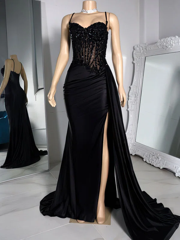 Sheath/Column Sweetheart Satin Corset Prom Dresses With Appliques #UKM020122210