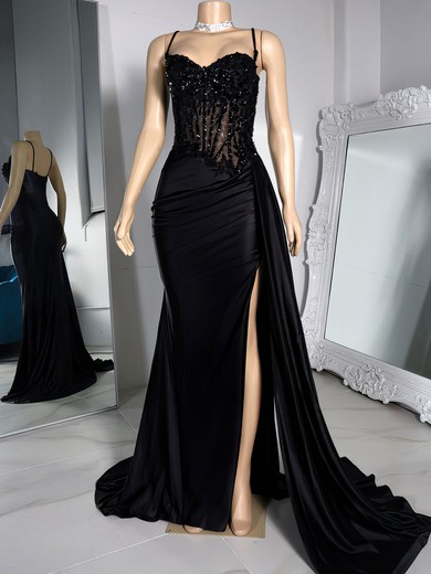 Sheath/Column Sweetheart Satin Corset Prom Dresses With Appliques #UKM020122210