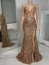 Sheath/Column V-neck Sparkly Sequin Prom Dresses With Appliques #UKM020122221