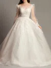 Ball Gown/Princess Illusion Tulle Sweep Train Wedding Dress With Beading #UKM00028128