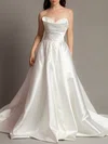 Ball Gown/Princess V-neck Satin Court Train Wedding Dress With Beading #UKM00028139