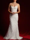 Trumpet/Mermaid V-neck Tulle Sweep Train Wedding Dress With Beading #UKM00028143