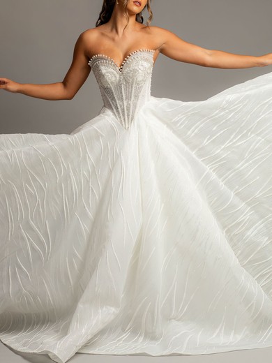 Ball Gown/Princess Sweetheart Glitter Sweep Train Wedding Dress With Pearl Detailing #UKM00028146