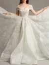 Ball Gown/Princess Off-the-shoulder Glitter Court Train Wedding Dress With Appliques Lace #UKM00028149