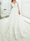 Ball Gown/Princess Illusion Lace Court Train Wedding Dress With Appliques Lace #UKM00028156