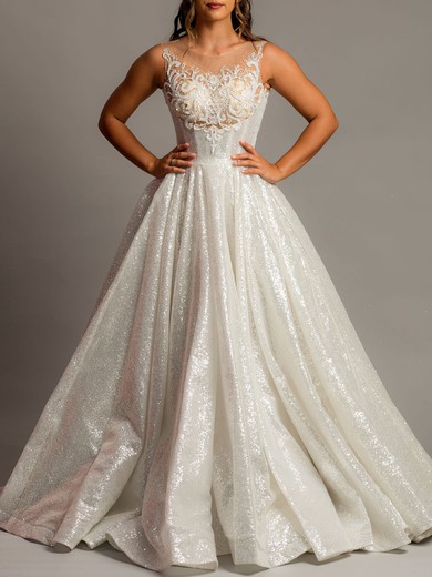 Ball Gown/Princess Illusion Glitter Court Train Wedding Dress With Lace #UKM00028158