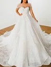 Ball Gown/Princess Illusion Lace Court Train Wedding Dress With Crystal Detailing #UKM00028165